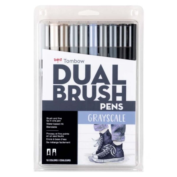Tombow Dual Brush Pen Grayscale Set of 10