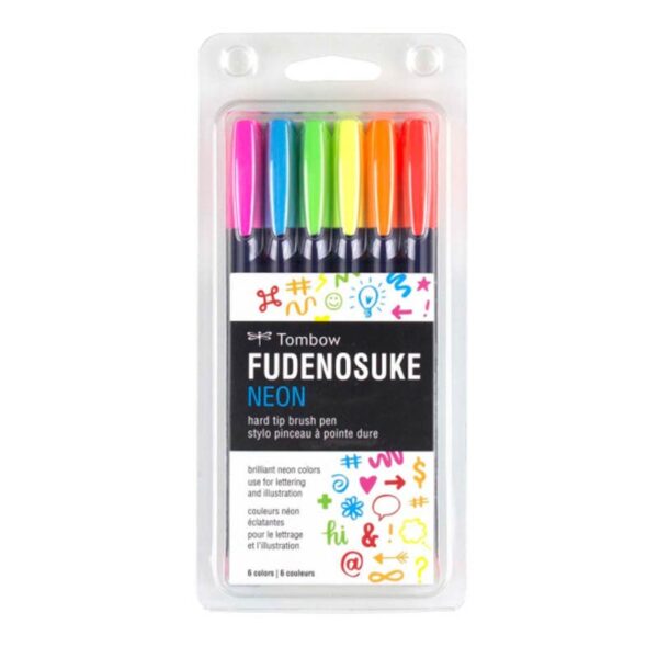 Tombow Fudenosuke Neon Brush Pen Set of 6