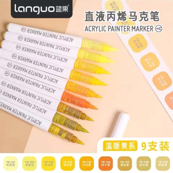 Languo Acrylic Brush Marker Set of 10 Warm Yellow Series