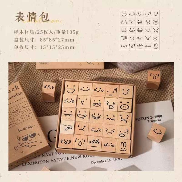 ZABC Emoji Symbol Mini Wooden Stamp 25pc