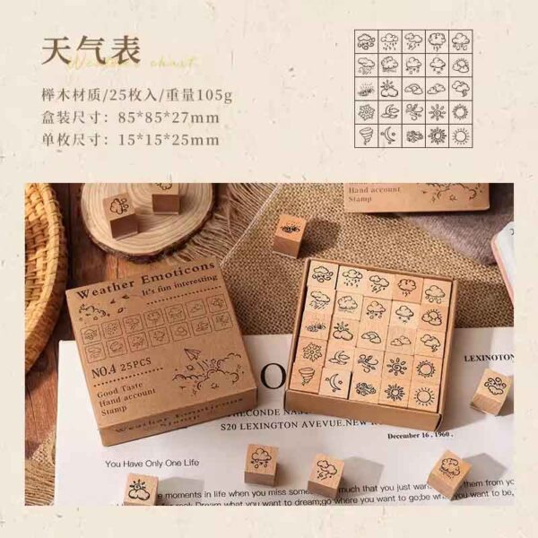 ZABC Weather Emoticons Mini Wooden Stamp 25pc