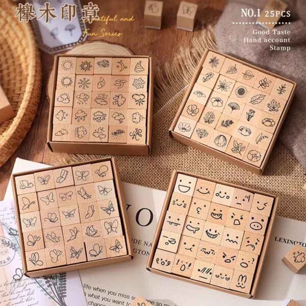 ZABC Beautiful and Fun Series Mini Wooden Stamp MHQW-4 25pc