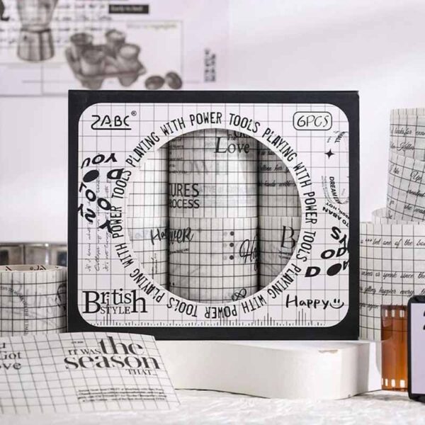 ZABC British Style Washi Tape Roll Set of 6 LGDTH-1-01