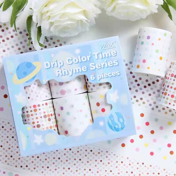 ZABC Drip Color Time Rhyme Washi Tape Roll Set of 6 DCSYXL-1-01