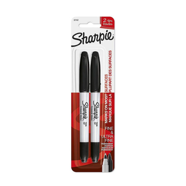 Sharpie Twin Tip Fine & Ultrafine Black Marker 2pc (32162PP)