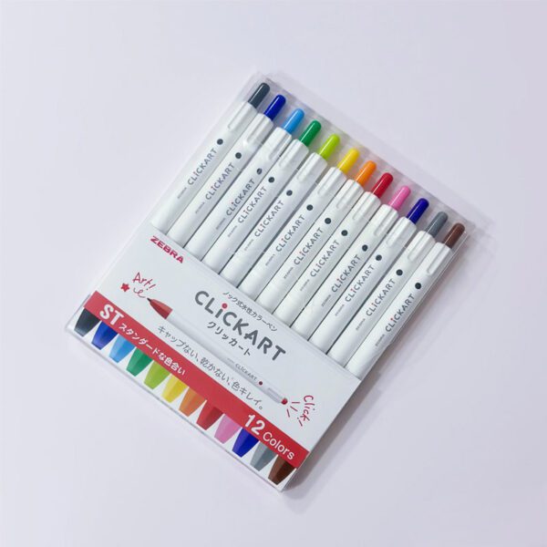 Zebra Clickart Retractable Felt Tip Marker Standard Colours Set of 12