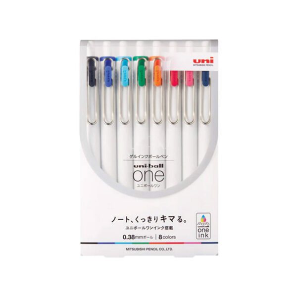 Uni Ball One Gel Pen 0.38mm Set of 8