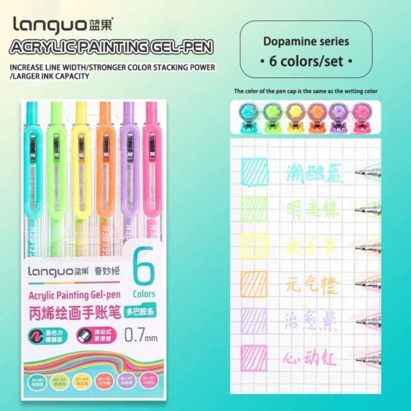 Languo Retractable Acrylic Gel Pens Dopamine 6 Colors Set D200-15