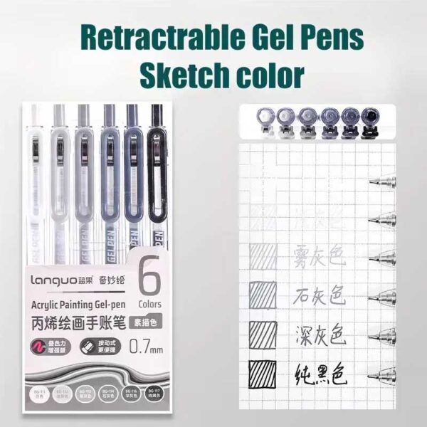 Languo Retractable Acrylic Gel Pens Sketch 6 Colors Set D200-12
