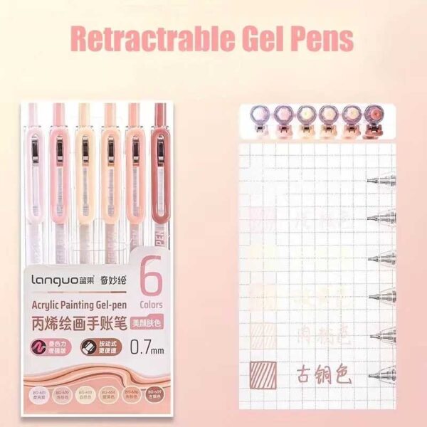 Languo Retractable Acrylic Gel Pens Skin Tone 6 Colors Set D200-10