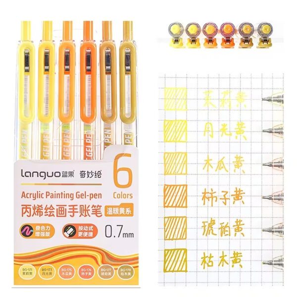 Languo Retractable Acrylic Gel Pens 6 Colors Set D200-1