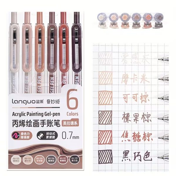 Languo Retractable Acrylic Gel Pens 6 Colors Set D200-13