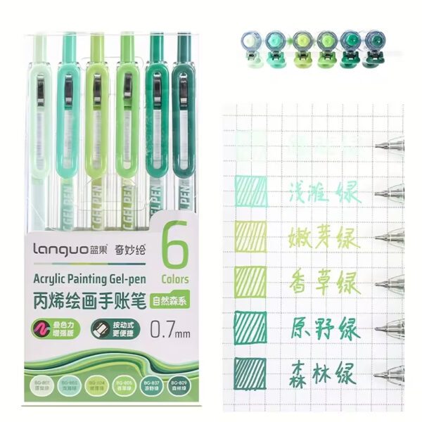 Languo Retractable Acrylic Gel Pens 6 Colors Set D200-4