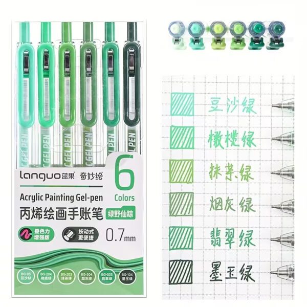 Languo Retractable Acrylic Gel Pens 6 Colors Set D200-5