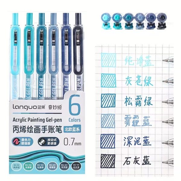 Languo Retractable Acrylic Gel Pens 6 Colors Set D200-7
