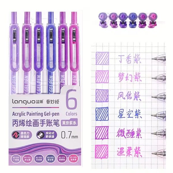 Languo Retractable Acrylic Gel Pens 6 Colors Set D200-8