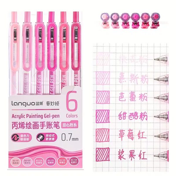 Languo Retractable Acrylic Gel Pens 6 Colors Set D200-9
