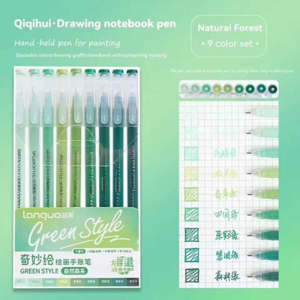 Languo Gel Pen Set of 9 Green Style Series LG-D0560