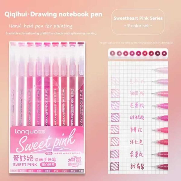 Languo Gel Pen Set of 9 Sweet Pink Series LG-D0563