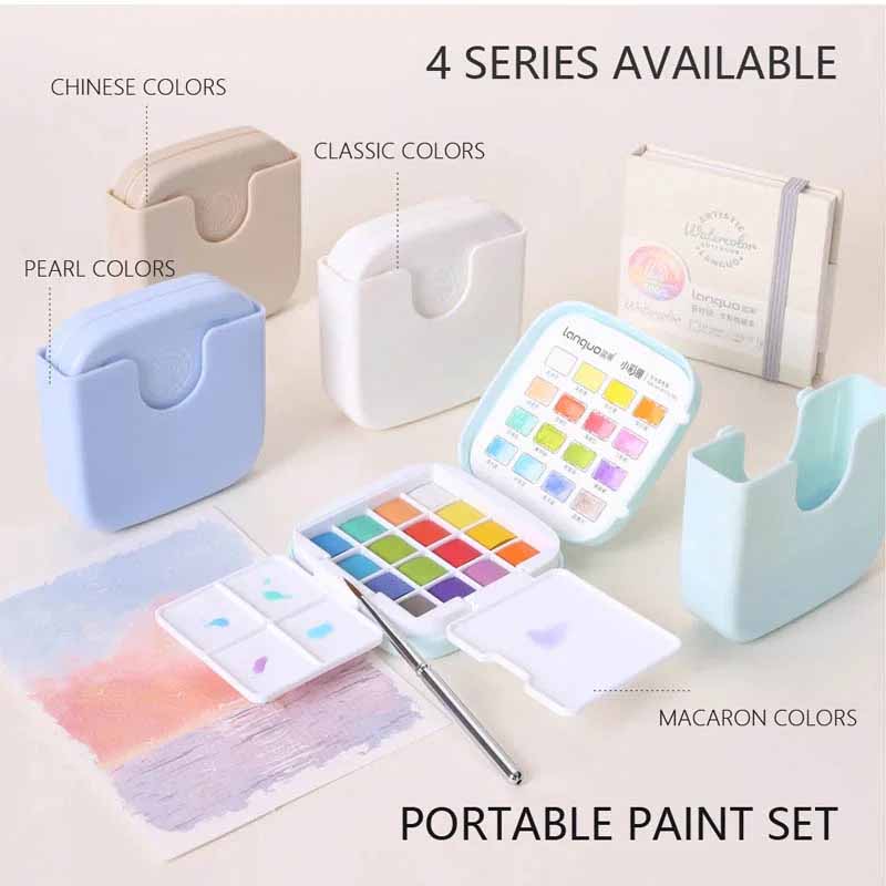 Languo Portable Watercolor Paint Set Of 16 With Brush