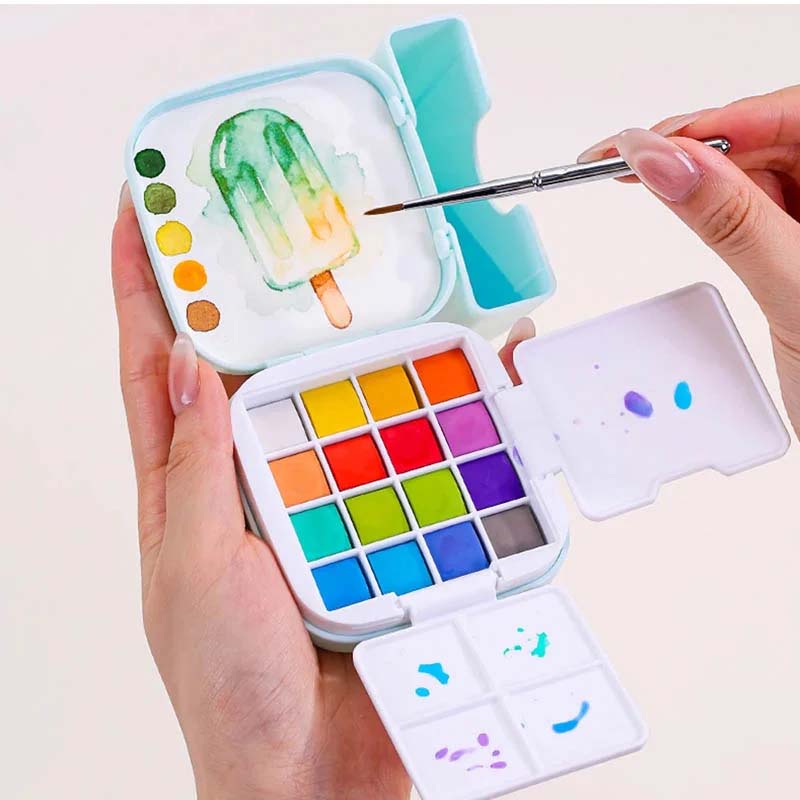 Languo Portable Watercolor Paint Set Of 16 With Brush