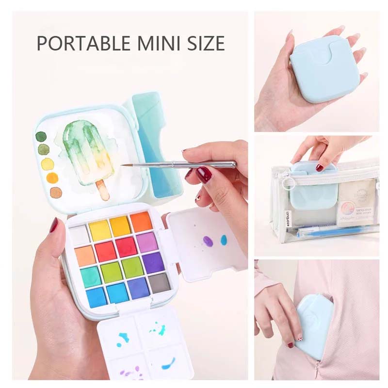 Languo Portable Watercolor Paint Set Of 16 With Brush