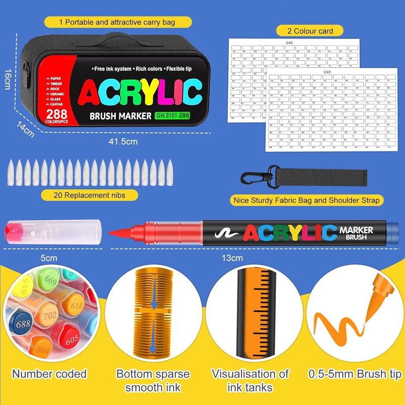 GuangNa 288 Acrylic Paint Markers Set