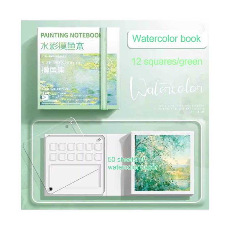 Portable Mini Watercolor Sketchbook with Built-In 12 wells Palette