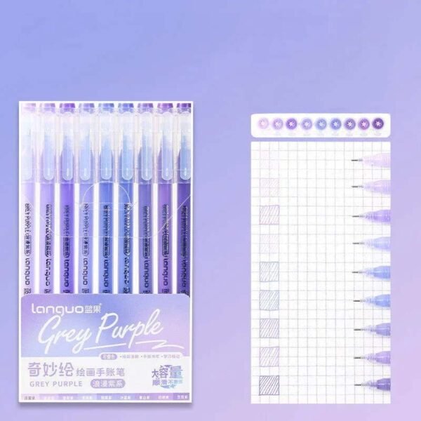Languo Gel Pen Set of 9 Grey Purple LG-D0575