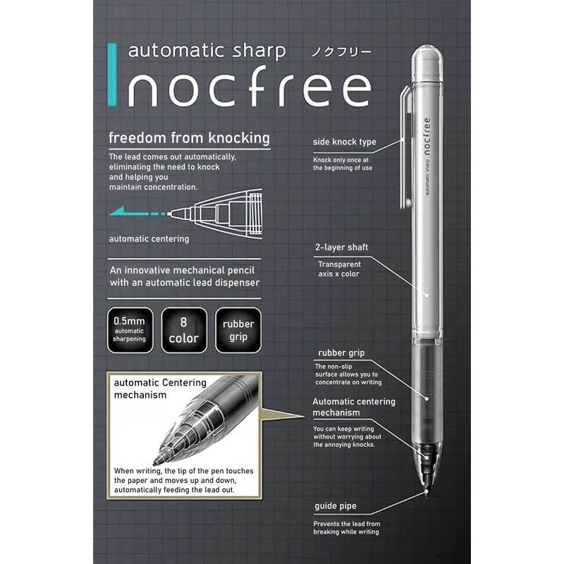 Sun Star Nocfree Auto Mechanical Pencil 0.5mm Cool Black
